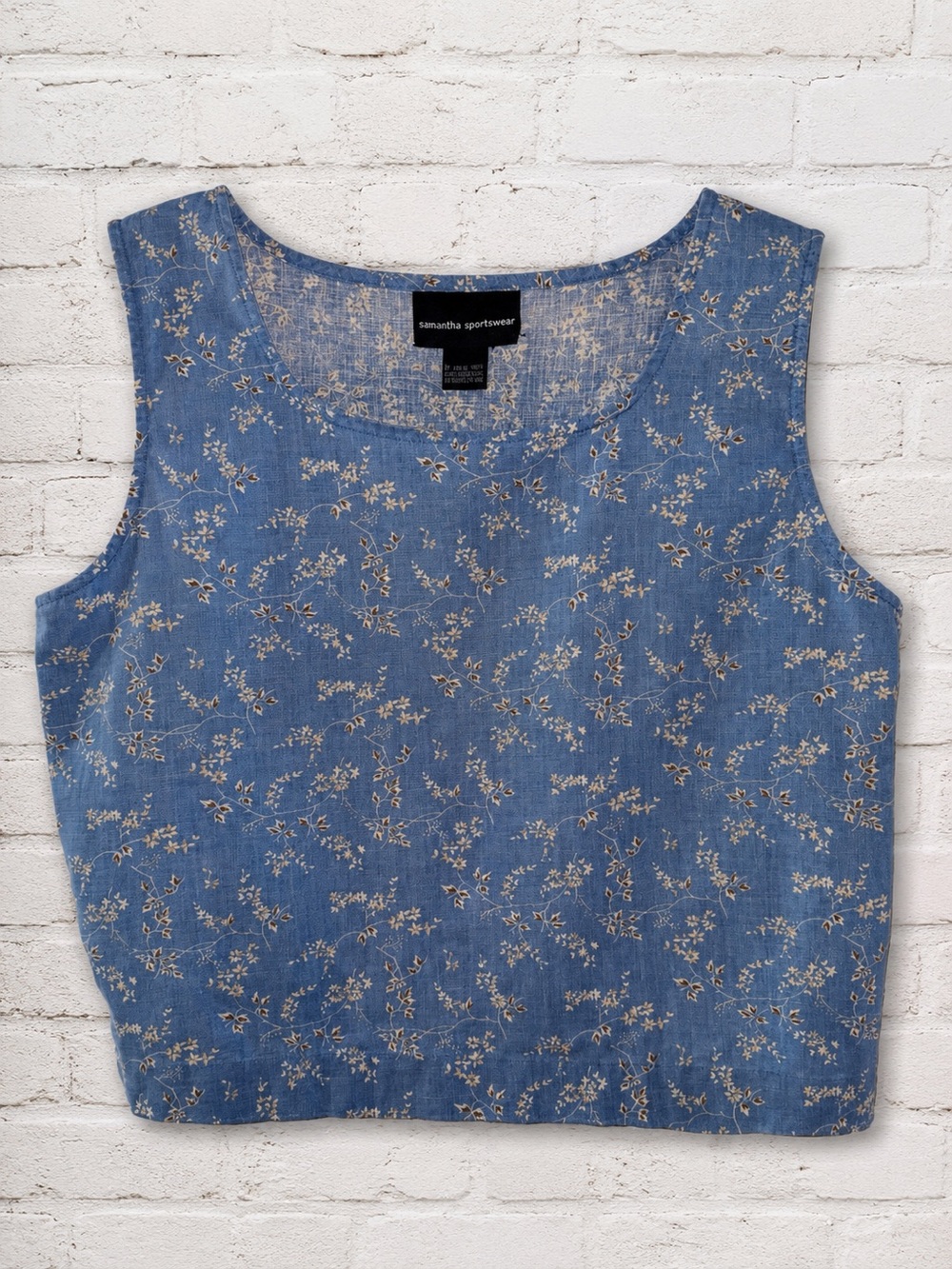 Samantha Sportswear Floral Crop Top - Cotton Linen Blend - Sleeveless - Preloved